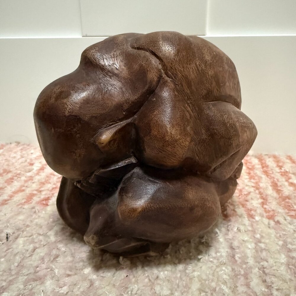 Hand Carved Wooden Weeping | Crying Buddha Sculpture 6 Inches